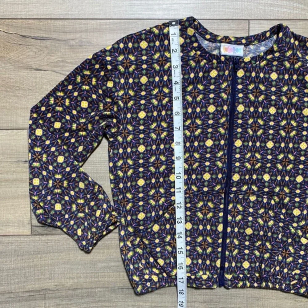 LuLaRoe Girls Monroe Jacket Zip Up Pockets Elastic Waist Size 12‎ Purple Yellow